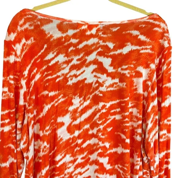 Michael Kors Off-Shoulder 3/4 Sleeve Top, Orange White | 2X - Picture 4 of 10